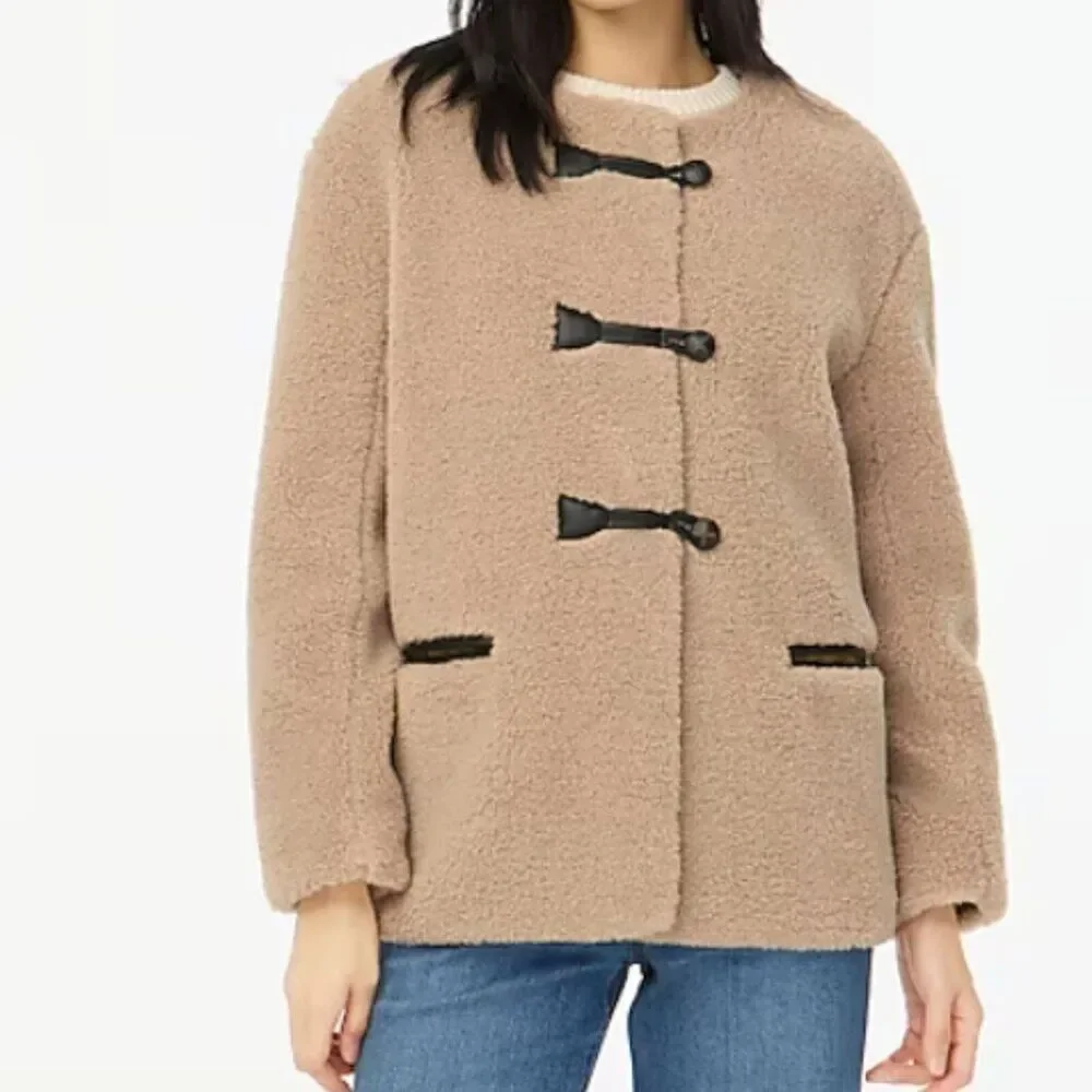 J Crew Women's Faux Sherpa Jacket Teddy Fleece Toggle Winter Coat Size 3X $268